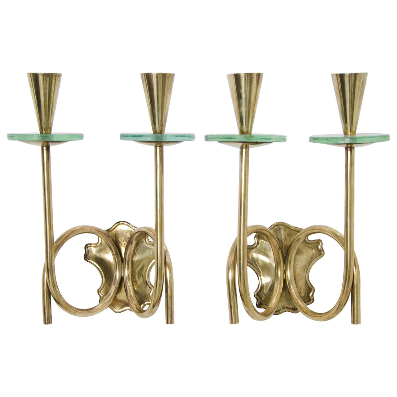 Pair of Midcentury Brass Sconces in the Style of Fontana Arte