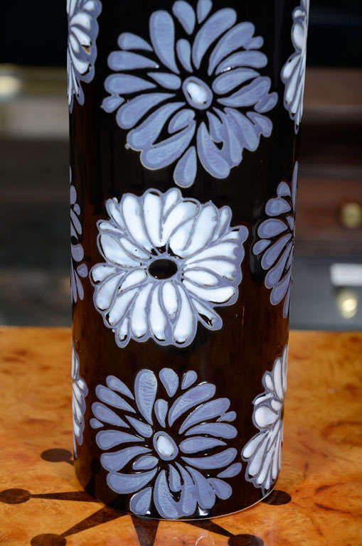 Italian Black & White Floral Tall Vase
