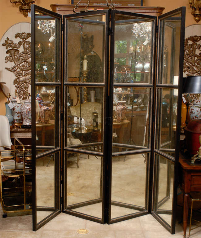 20thc Four -panel Mirrored Screen