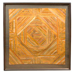 19thC American Cigar Ribbons Crazy Quilt Pattern Silk Tablecloth