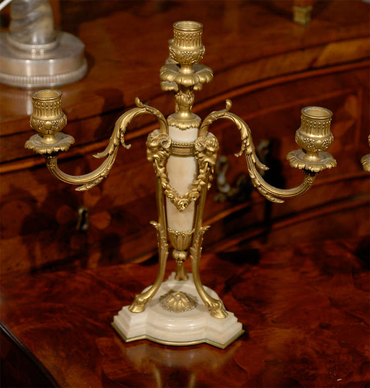 Pair of 19th Century French Gilt Bronze and Marble Candelabras In Good Condition For Sale In Atlanta, GA