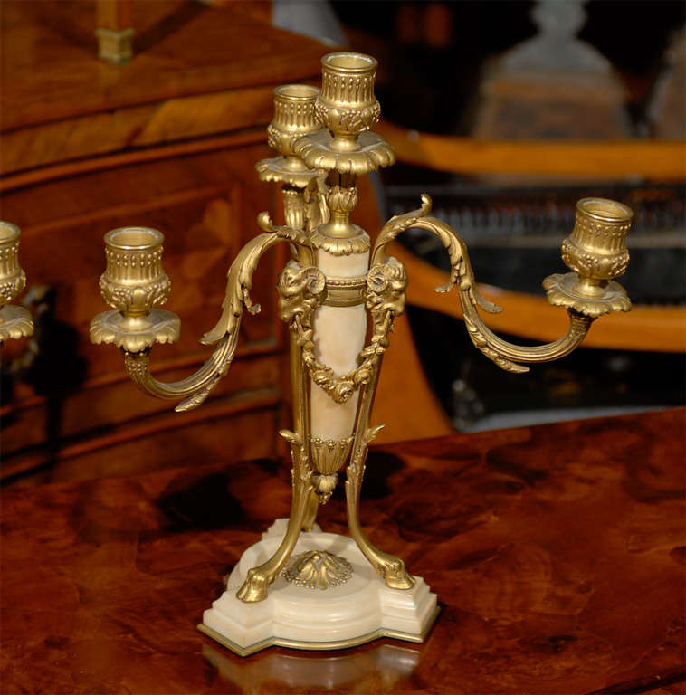 Pair of 19th Century French Gilt Bronze and Marble Candelabras For Sale 1