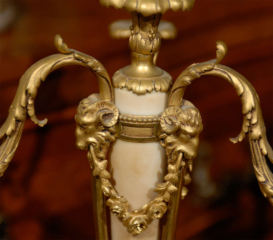 Pair of 19th Century French Gilt Bronze and Marble Candelabras For Sale 2