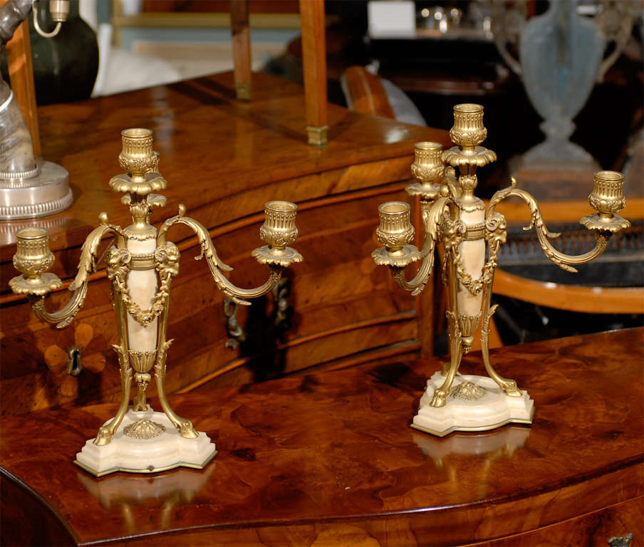 Pair of 19th Century French Gilt Bronze and Marble Candelabras For Sale 4