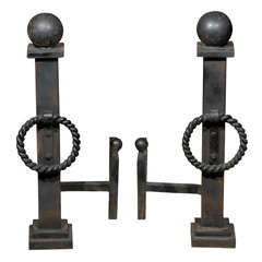 Early 20thc Ball & Twist Loop Andirons
