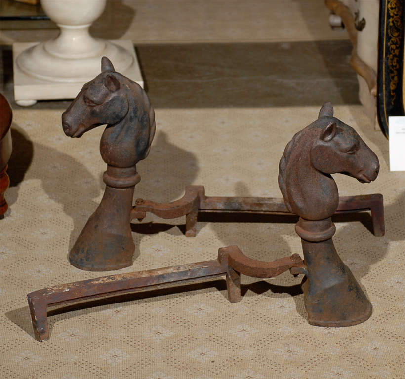 20th Century Pair Of Early 20thc Horse Head & Hoof Andirons