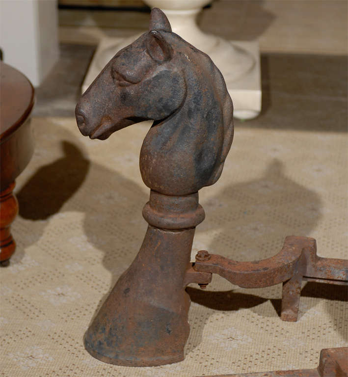 Pair Of Early 20thc Horse Head & Hoof Andirons 2