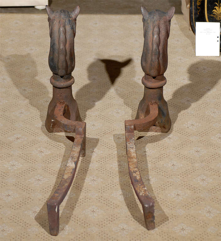 Pair Of Early 20thc Horse Head & Hoof Andirons 3