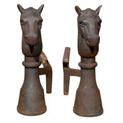 Pair Of Early 20thc Horse Head & Hoof Andirons