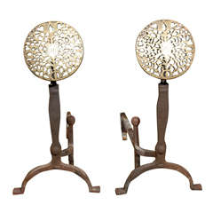 Pair Of 19thc Bronze Medallion Andirons