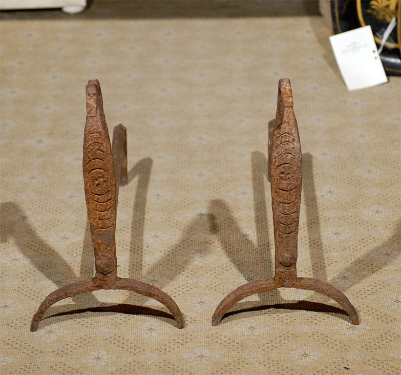 19thc Pair Of American Iron Andirons , Figure Duck 2