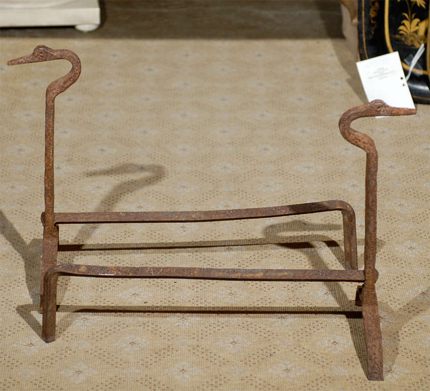 19thc Pair Of American Iron Andirons , Figure Duck 3
