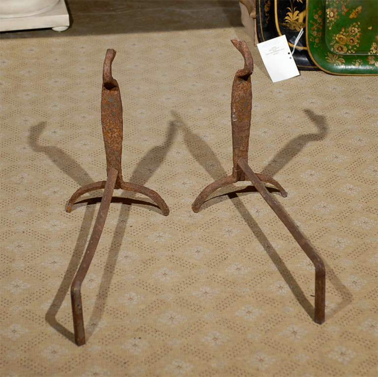 19thc Pair Of American Iron Andirons , Figure Duck 4