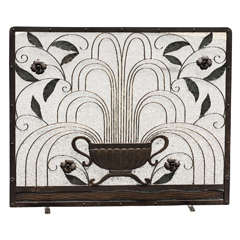 20thc Art Deco Inspired Iron Firescreen With Flowers