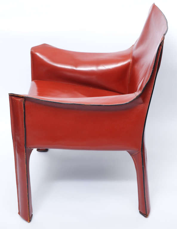 A Pair of Italian 1970's Leather Cab Chairs by Mario Bellini In Good Condition In New York, NY