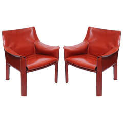 A Pair of Italian 1970
s Leather Cab Chairs by Mario Bellini