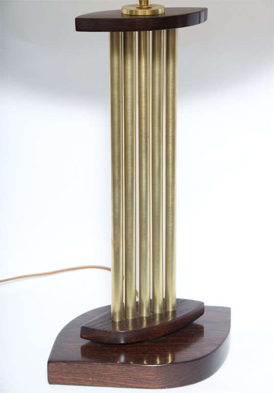 Mid-Century Modern  Table Lamps Pair Mid Century Modern Architectural brass and wood 1950's For Sale