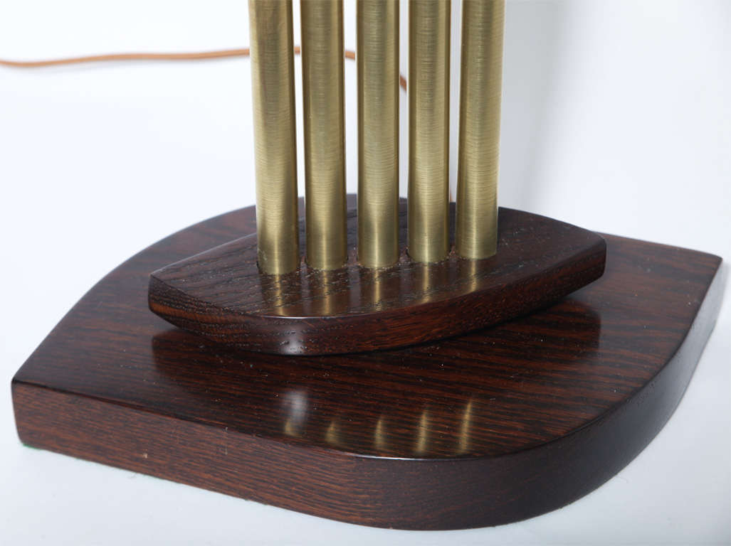 American  Table Lamps Pair Mid Century Modern Architectural brass and wood 1950's For Sale