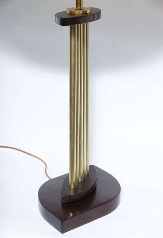 Mid-20th Century  Table Lamps Pair Mid Century Modern Architectural brass and wood 1950's For Sale