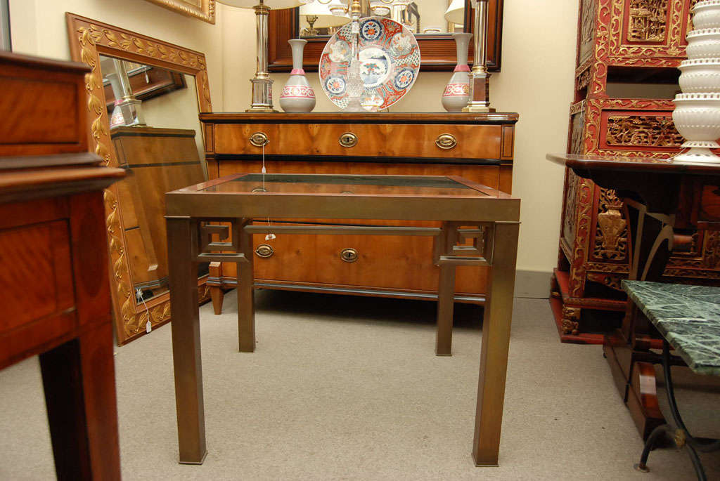 American Patinated Brass Table With Glass Top
