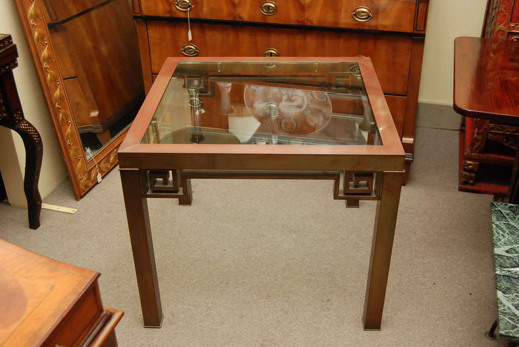 Mid-20th Century Patinated Brass Table With Glass Top