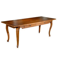 19th Century French Walnut Table with Two Drawers