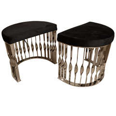 Pair of Demilune Stools with Silvered Metal Bases