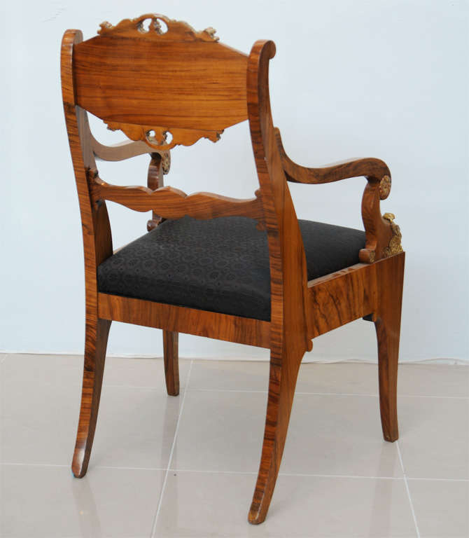 Pair of Russian Neoclassic Circassian Walnut and Parcel-Gilt Chairs In Excellent Condition For Sale In Hollywood, FL