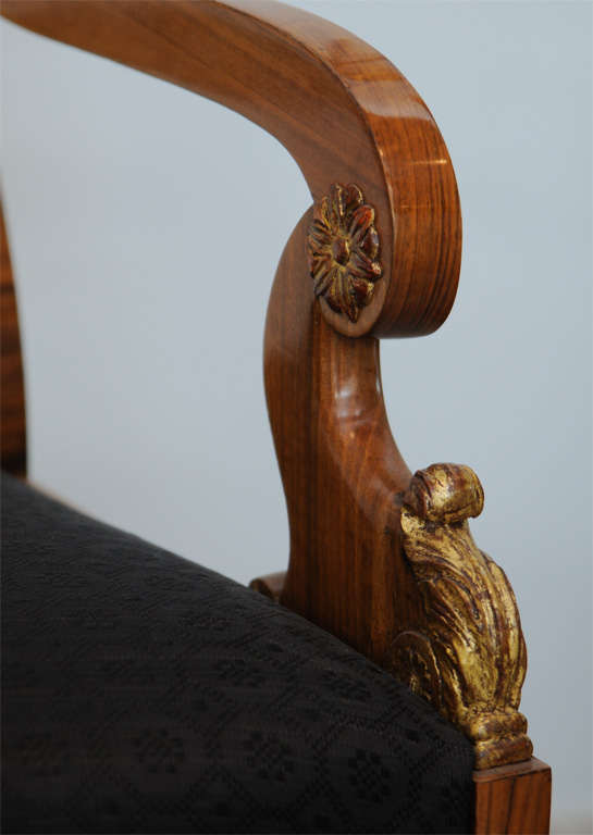 19th Century Pair of Russian Neoclassic Circassian Walnut and Parcel-Gilt Chairs For Sale