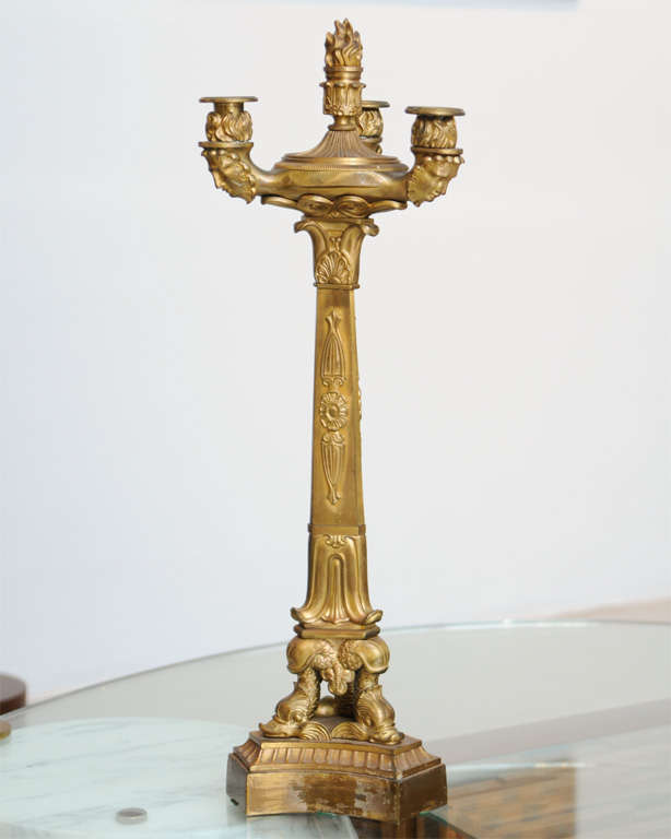 French Pair of Directoire Gilt Bronze Three-Light Candelabra For Sale