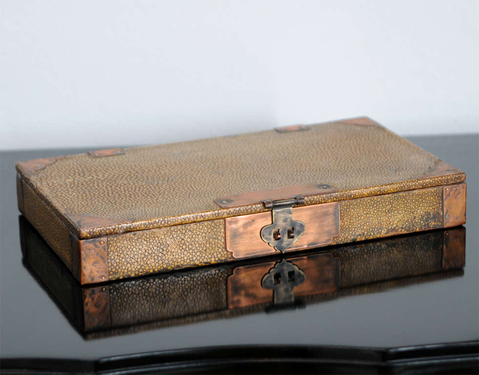 Bronze Two Chinese Shagreen Covered Boxes, 19th Century For Sale