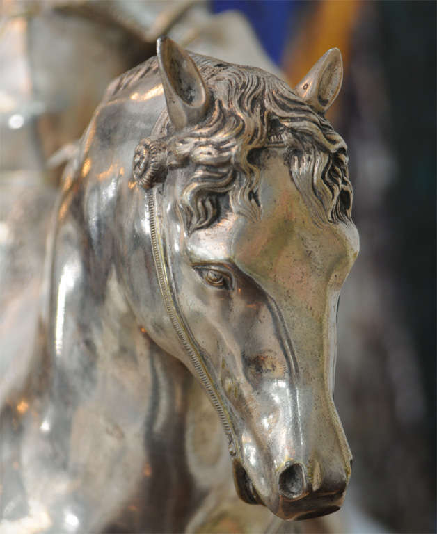 Italian Monumental Silvered Bronze Equestrian Figure For Sale 4