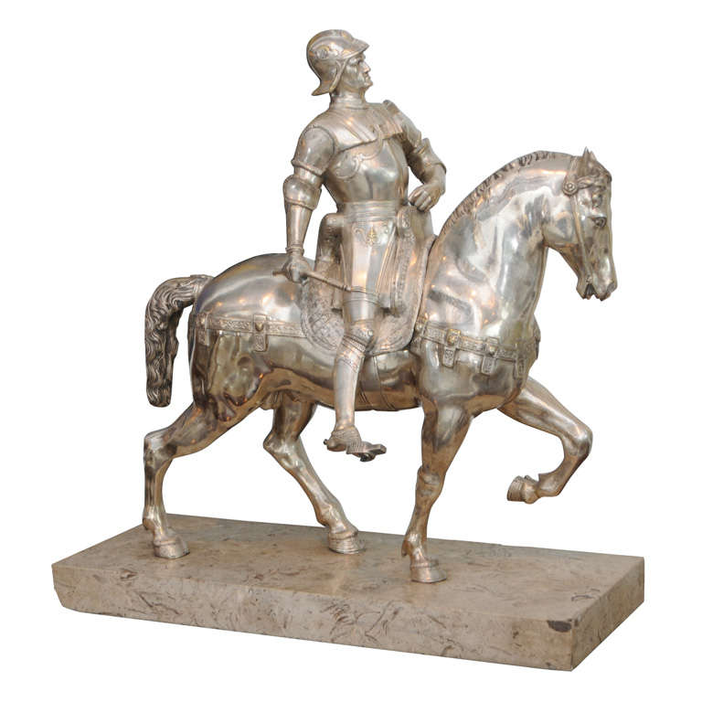 Italian Monumental Silvered Bronze Equestrian Figure For Sale