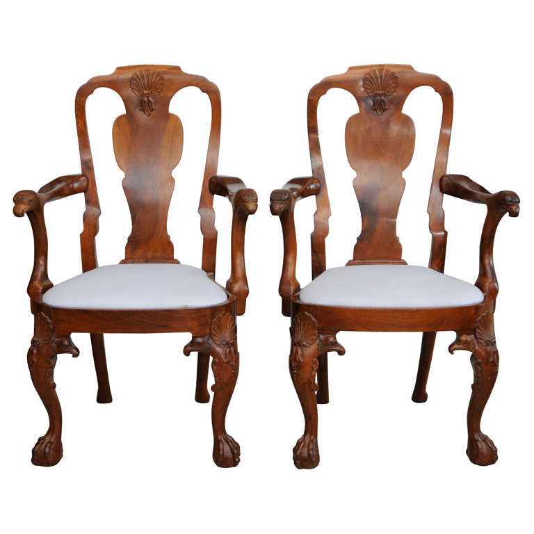 Fine Pair of George II Padouk Armchairs, Anglo-Indian For Sale