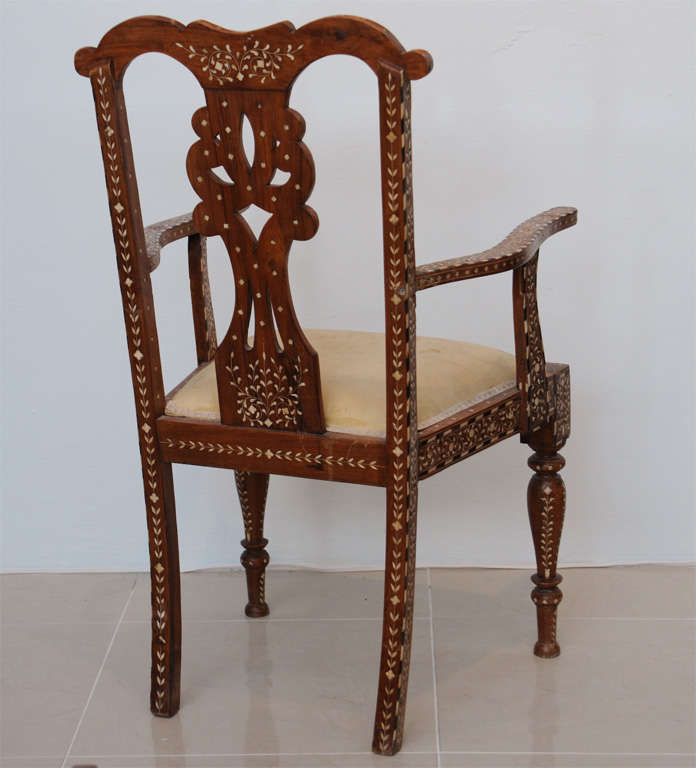 19th Century Rare Set of Four Anglo-Indian Hardwood and Bone Inlaid Armchairs For Sale