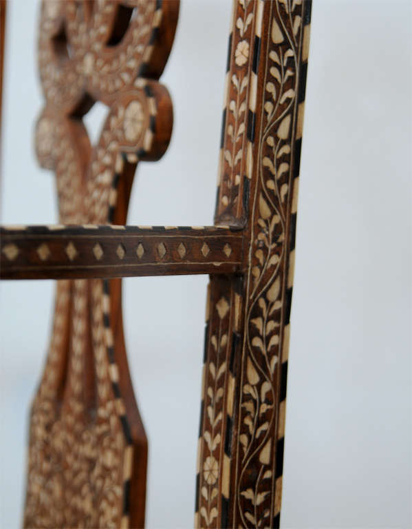 Rare Set of Four Anglo-Indian Hardwood and Bone Inlaid Armchairs For Sale 5