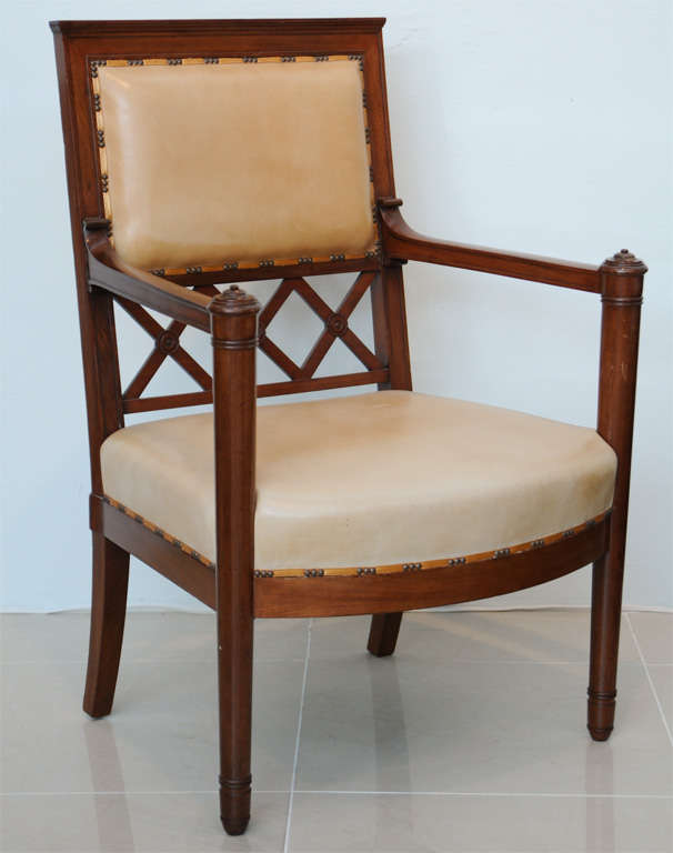 French Rare Set of four Consulat Mahogany Armchairs, France For Sale