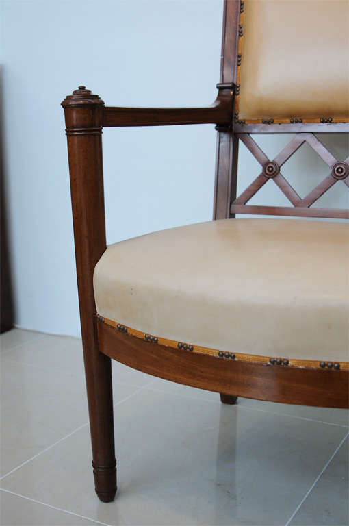 Rare Set of four Consulat Mahogany Armchairs, France For Sale 4
