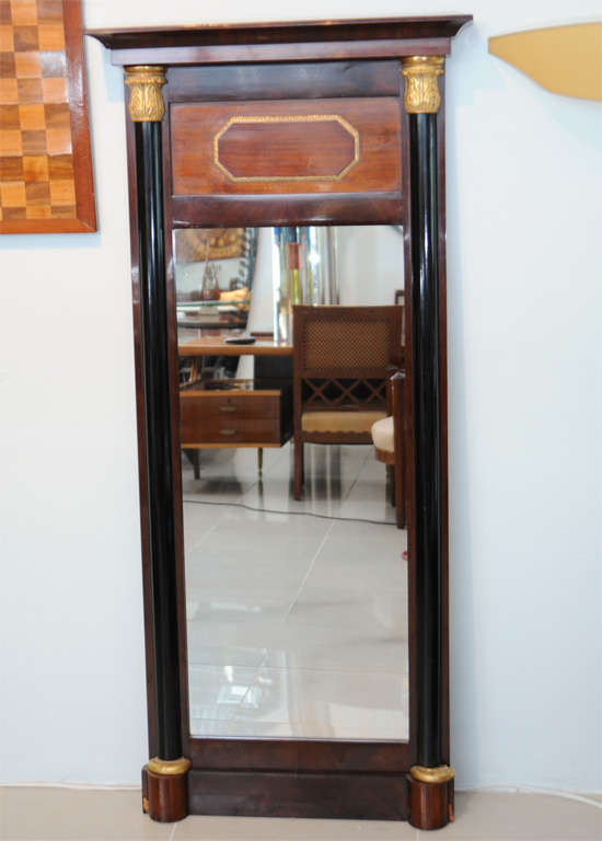 Pair of Baltic Neoclassic Mahogany Ebonized Parcel-Gilt Mirrors