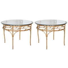 Pair of Gilt Metal Faux Bamboo End Tables