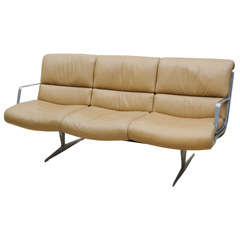 60's Leather and Aluminum Sofa, After Eames