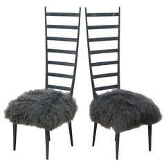 Retro Pair of Extra Tall Italian Ladderback Chairs after Ponti