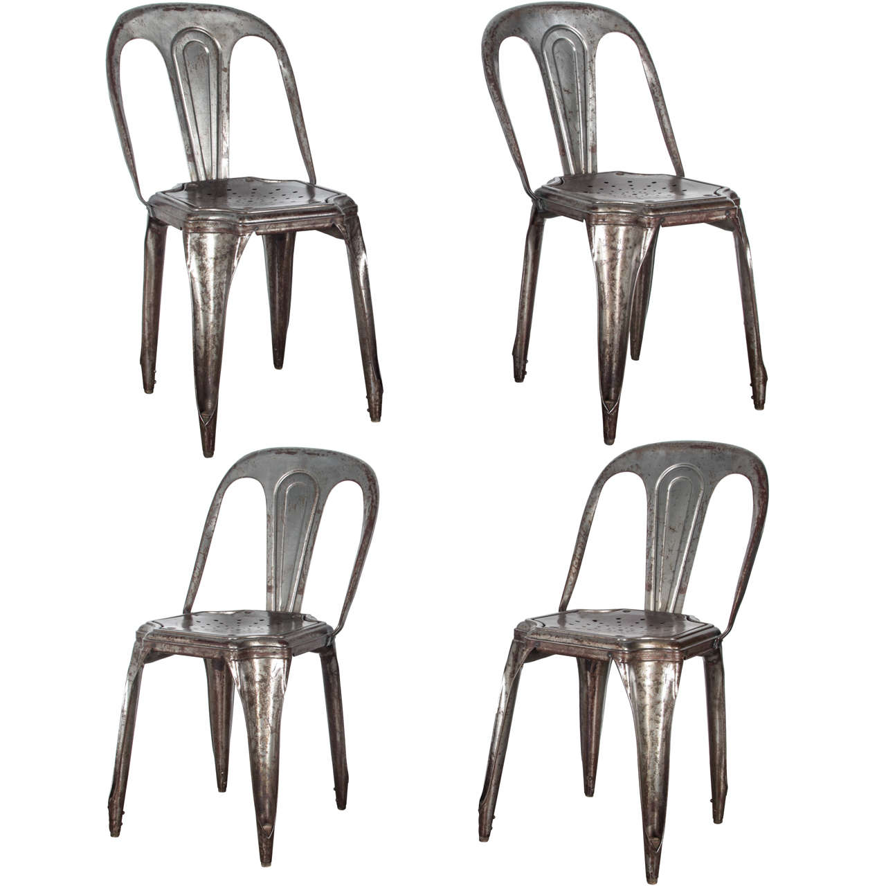 Set of Four Metal Stacking Chairs by Tolix