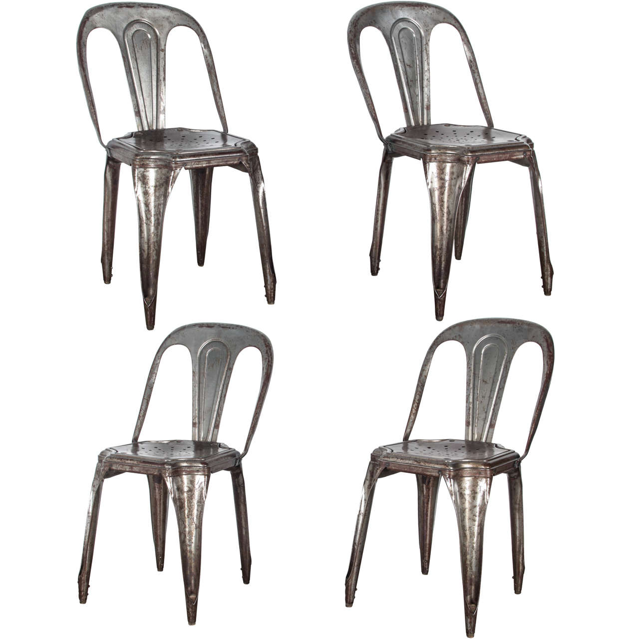 Set of Four Metal Stacking Chairs by Tolix For Sale at 1stdibs
