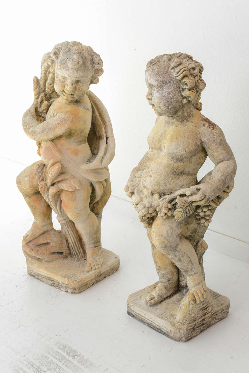 Pair of Cast Stone Garden Putti SATURDAY SALE
