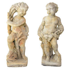 Pair of Cast Stone Garden Putti SATURDAY SALE