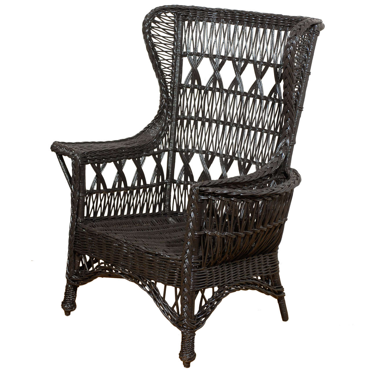 Antique American Wicker Wing Chair With Magazine Pocket At 1stdibs