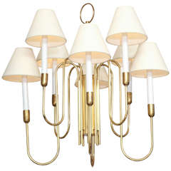 Eight Arm Brass Chandelier With Shades by Lightolier, c. 1960 Eight Arm Brass Chandelier With Shades by Lightolier, c. 1960