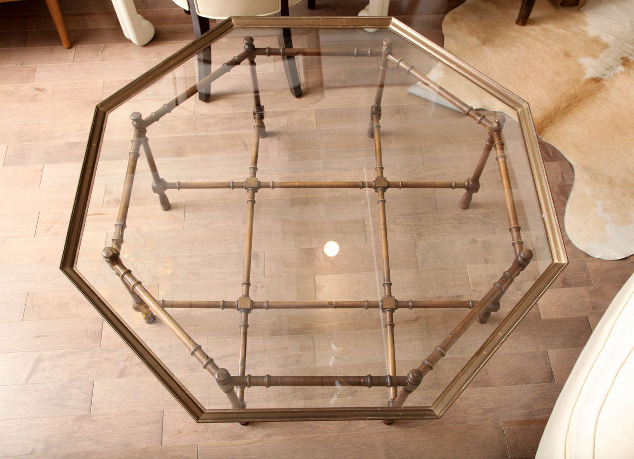 Faux Bamboo Cocktail Table With Octagonal Glass Top c. 1960 3