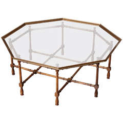 Faux Bamboo Cocktail Table With Octagonal Glass Top c. 1960